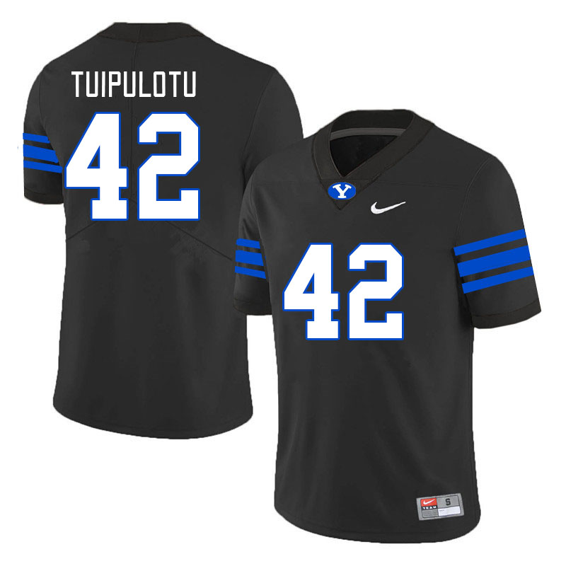 Men #42 Petey Tuipulotu BYU Cougars College Football Jerseys Stitched-Black - Click Image to Close